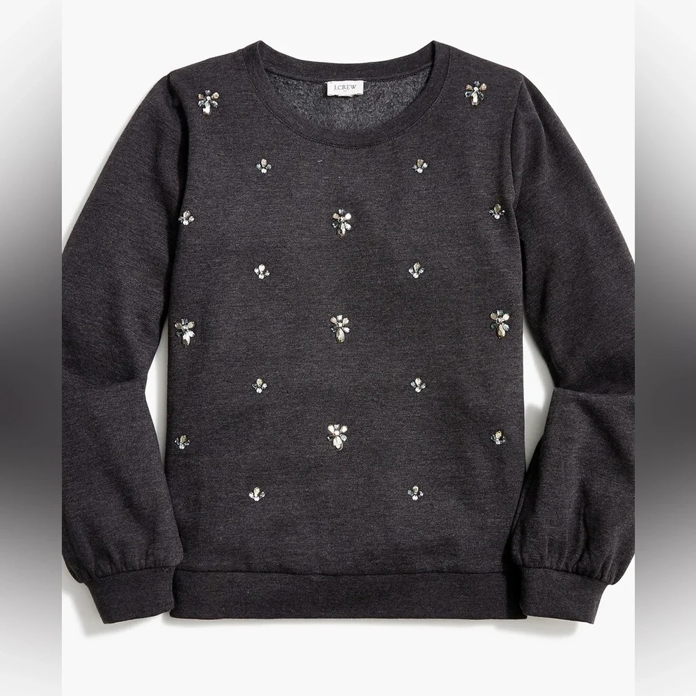 J. Crew Charcoal Embellished Sweatshirt Top